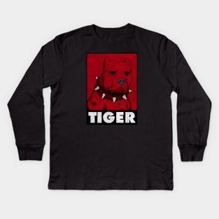 Pitbull Collar Spikes Red Tiger Funny I love mom Tattoo Kids Long Sleeve T-Shirt